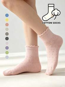 1/5/10 Pairs Women's Mesh Bow Knot Socks, Sweet Ruched Light Color Ankle Socks With Sweet Lettuce Edge Cuff, Soft Short Socks Suitable For Daily Wear, Women's Cotton Socks - Multicolor - View 1