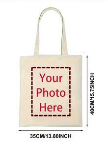 Personalized Pet Photo & Name Tote Bag, Large Capacity Shoulder Bag, Customizable Foldable Tote Bag With Name Logo Text, Multiple Colors Available, Solid Color Large Capacity Shoulder Bag - Multicolor - View 7