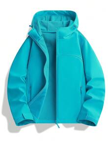 NBCT Women's Outdoor Functional Thermal Lined Softshell Jacket, Loose Casual Versatile Commuting Camping Hiking Coat With Zipper Pockets And Hook-And-Loop Cuffs - Lake Blue - View 2
