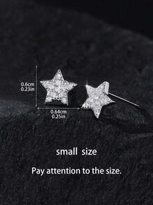 1 Pair/Multi-Style Full Rhinestone Exquisite Five-Pointed Star Stud Earrings, Densely Set Zirconia Silver-Tone Unisex Ear Jewelry, Suitable For Holiday Parties And Daily Wear - Silver - View 6