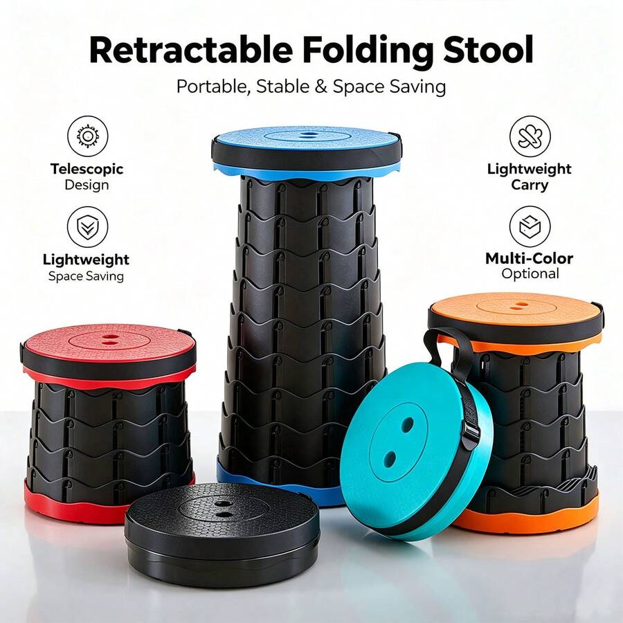 Outdoor Portable Folding Stool, Adjustable Plastic Telescopic Stool For Train, Street Vending, Fishing - Multicolor - View 1