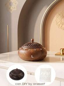 1pc/Set Zen-Style Wooden Flat Incense Burner, Vintage Copper Mesh Lid Aromatherapy Diffuser, Suitable For Home Decor, Bedroom, Living Room (As Centerpiece), Office, Home Aesthetics, Also As Birthday Gift, Graduation Gift, Anniversary Commemoration, Gift, Yoga Studio And Party, Creating An Elegant Atmosphere. (Due To Different Production Batches, There May Be Slight Color Differences.) - Multicolor - View 16