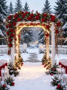 2pcs/Set Christmas Wedding Artificial Red Berry Rose Vine, Suitable For Wedding, Christmas, Anniversary, Proposal, Romantic Holiday Decoration, Party Backdrop Arrangement - Multicolor - View 11