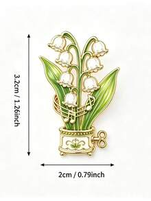 Lily Of The Valley Music Box Shaped Asymmetrical Brooch With Musical Note And Green Leaf Potted Plant Pattern, Fresh Artistic Decorative Accessory For Coat, Scarf And Canvas Bag - A - View 10