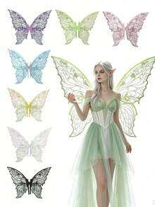 Colorful Laser Double-Layer Butterfly Wings Back Decor, Forest Style Fairy Wings Girl Birthday Party Photo Prop, Halloween Cosplay Fairy Angel Wings Accessory - View 3