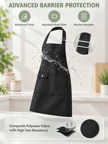 1pc Newly Upgraded Waterproof Kitchen Apron, Women's Apron, Stain-Resistant And Waterproof Dual Function, Adjustable Neck Strap, Multi-Pocket Design, Suitable For Kitchen, Cafe, BBQ, Outdoor, Woodworking And More Occasions - Multicolor - View 2