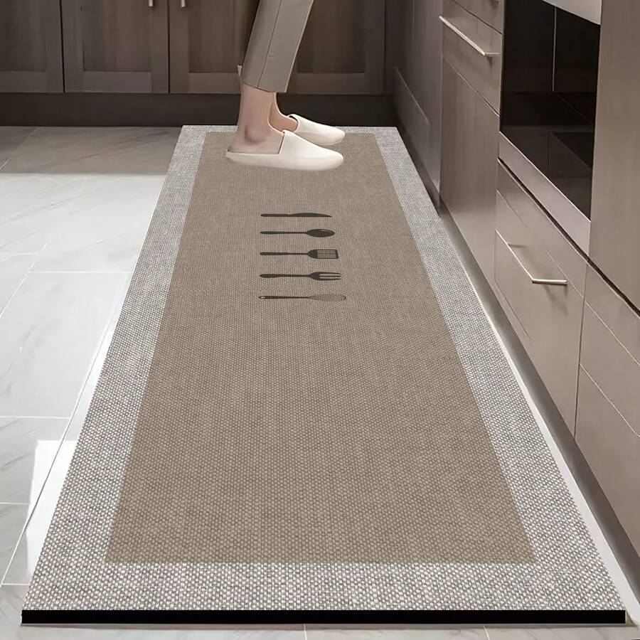 1pc Linen Color Silicone Kitchen Floor Mat, All-Season Anti-Fatigue Soft Comfortable Non-Slip Anti-Fall Absorbent Quick-Dry Easy To Clean Wear-Resistant Stain-Resistant, Room Decor Suitable For Kitchen, Dining Room, Entryway, Laundry Room, Hallway, Bathroom, Study And Other Locations - Multicolor - View 1