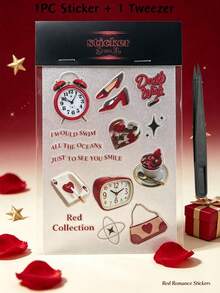 1pc/2pcs Vintage Clock & Bow Pixel Texture Decorative Sticker Set ...