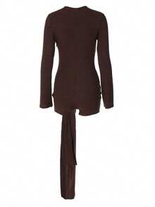 Women Fashion Long Sleeves Fall Winter Going Out Vacation Party Jumpsuit - Coffee Brown - View 6