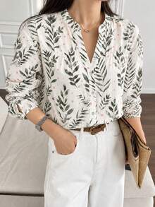 YUXIN Women's All-Over Print Casual Versatile Everyday Shirt - Olive Green - View 4