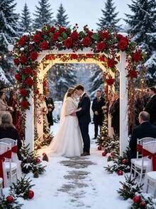 2pcs/Set Christmas Wedding Artificial Red Berry Rose Vine, Suitable For Wedding, Christmas, Anniversary, Proposal, Romantic Holiday Decoration, Party Backdrop Arrangement - Multicolor - View 2
