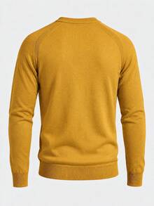 Men's Solid Color Raglan Knit Sweater, Minimalist Textured Crew Neck Long Sleeve Slightly Loose Fit Pullover Base Layer Top For Autumn/Winter - Yellow - View 11