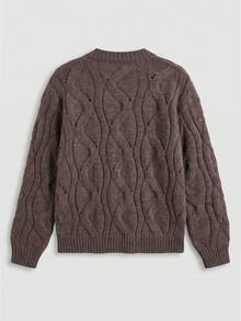 Just Masa Women's Autumn/Winter Casual Cable Knit Sweater, Solid Color Long Sleeve Ribbed Knit Pullover, Suitable For Daily Wear, Outings, Dates, Commuting - Dark Brown - View 4