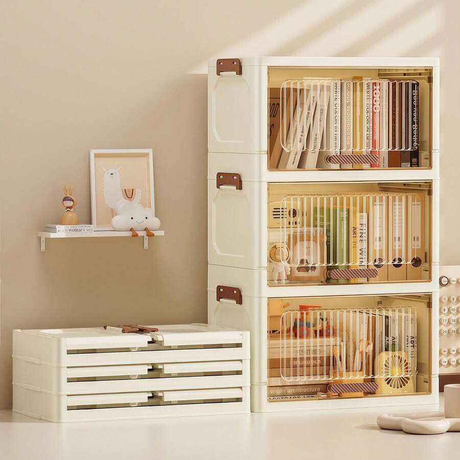 Plastic Multi-Layer File Rack, Foldable Home Storage Cabinet, Lightweight File Storage Organizer, Suitable For Indoor Daily Items And File Organization, Multi-Layer Foldable File Storage Cabinet, Plastic Home File Organizer, Entryway, Foyer Storage, Flip-Top, Space-Saving Stackable Drawer Cabinet