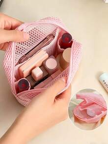 1/2pcs Macaron Color Mesh Small Makeup Bag, Lipstick/Earphone Cable/Coin Small Storage Bag, Portable Zipper Travel Cosmetic Pouch - Multicolor - View 6