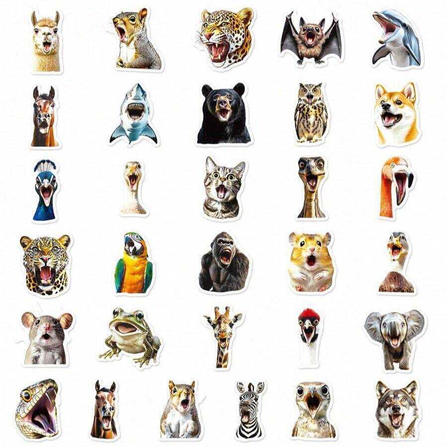 50pcs Funny Animal Face Decorative Stickers For Skateboard, Phone Case, Laptop, Refrigerator, Luggage, Bedroom Door, Tablet, Notebook, Learning Reward Gift - Multicolor - View 1