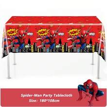 1pc 180x108cm Plastic Table Cover, Party Tablecloth, Birthday Party Decoration, Superhero Themed Party Supplies - Multicolor - View 2