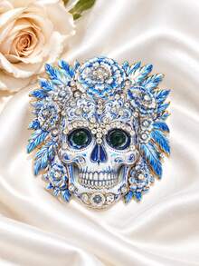 1pc Floral Sugar Skull Day Of The Dead Bag Charm, Vintage Gothic Brooch Pin, Unisex Autumn Halloween Party Costume Backpack Accessory - Multicolor - View 9