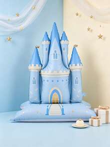 1pc 3D Castle Shaped Foil Balloon, Large Princess Castle Balloon, Girls Birthday Party Decoration, Party Decor, Photo Backdrop, Home Theme Party Supplies - Ins Style Standing Castle Blue - View 6
