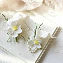 2pcs Calla Lily & Orchid Wrist Corsage And Boutonniere Set, Suitable For Wedding, Prom, Back To School, Wedding Party - Multicolor - View 3