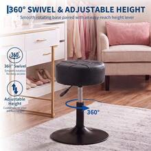 Adjustable Height Swivel Vanity Chair For Makeup - PU Leather Padded Stool With 360° Rotation - Black - View 5