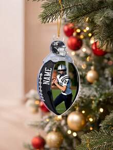 1pc Custom Photo And Text American Football Christmas Ornament, Personalised Player Helmet Design Acrylic Hanging Decor, Unique Christmas Tree Gift For Football Lovers - Multicolor - View 12