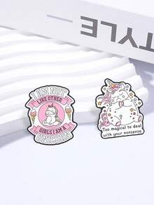 Cute Unicorn Enamel Pins, Cartoon Pink Unicorn Quote Brooch, Decorative Lapel Pin For Backpack Jacket - Multicolor - View 5