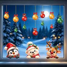 1/2 Sheets Christmas Window Clings,Cartoon Animal Penguin Reindeer Bear Static Clings, Reusable Holiday Decals For Kids Room Home Glass Decor - Multicolor - View 2