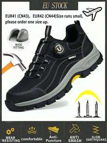 Men's Steel Toe Protective Shoes, Quick Closure, Anti-Crush & Anti-Puncture, Wear-Resistant Rubber Sole, Industrial & Outdoor Work Shoes - Black - View 2