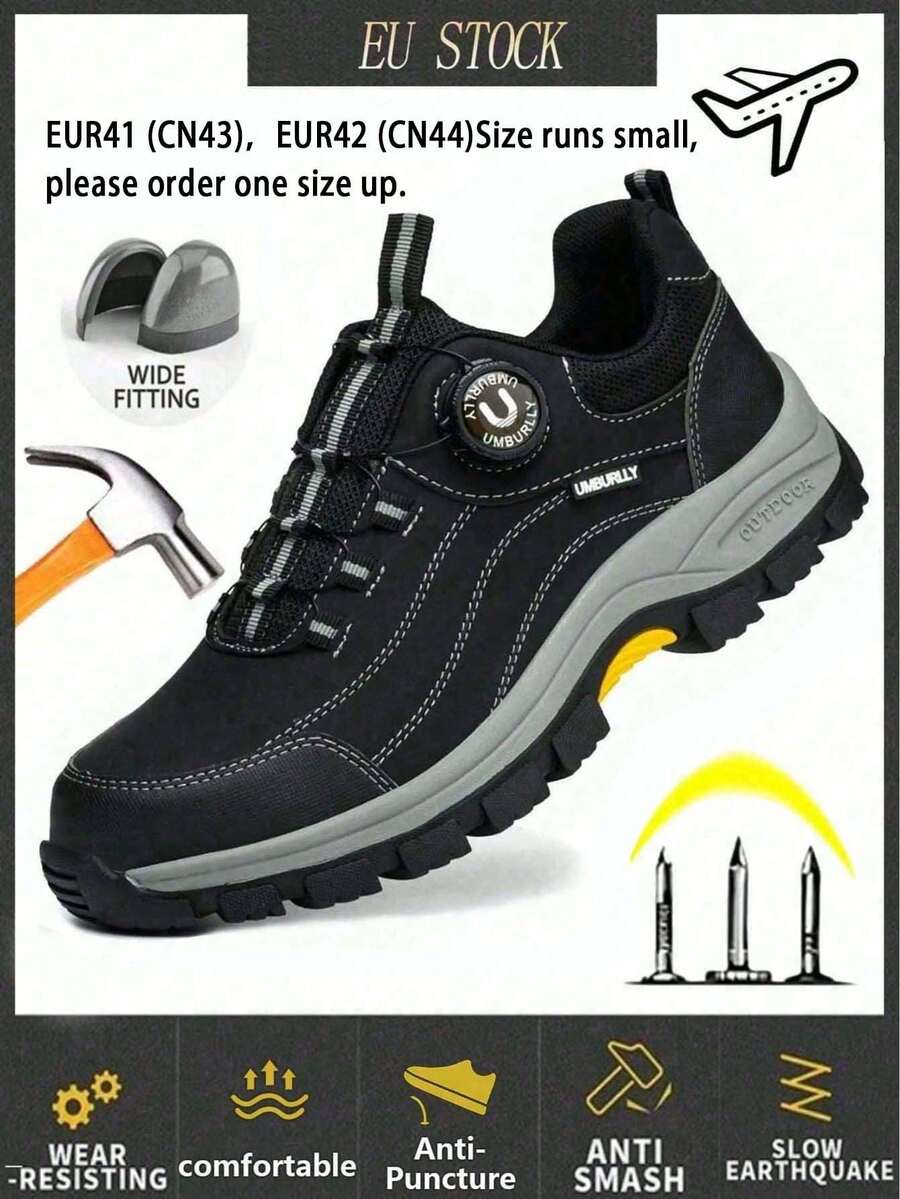 Men's Steel Toe Protective Shoes, Quick Closure, Anti-Crush & Anti-Puncture, Wear-Resistant Rubber Sole, Industrial & Outdoor Work Shoes