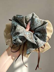 1pc Vintage Ruffle Large Satin Chiffon Hair Scrunchie, Hair Accessory, Suitable For Daily Wear, Autumn, Hair Clip, Hair Accessory - Multicolor - View 14