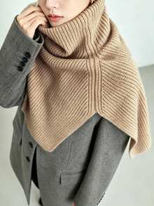 1pc Women's Winter Knitted Scarf Neck Warmer, Solid Color Versatile Pullover Neck Wrap Shawl - Multicolor - View 2