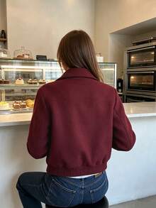 Lapel Short Jacket Top, European And American Style, Versatile Loose Fit, New Zipper Outerwear - Burgundy - View 5