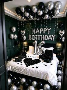 580件黑色與銀色氣球花環生日套裝，40英吋大數字鋁箔氣球，適合男士與女士，16歲生日、18歲生日、20歲生日、21歲生日、25歲生日、30歲生日、35歲生日、45歲生日派對裝飾 - 彩色 - 查看 8