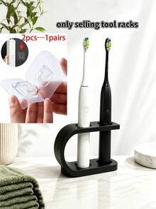1pc Bathroom Toothbrush Holder, Waterproof Space-Saving Desktop Display, Suitable For Apartment Bathroom Cabinet, Sink Countertop, Perfect For Renters And Bathroom Storage Enthusiasts, Fashionable Vanity Countertop Accessory, Modern Dual-Slot Electric Toothbrush Countertop Storage Rack - Multicolor - View 10