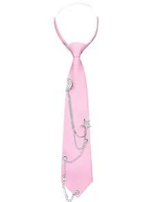 1pc Women's & Men's Tie, Punk Metal Chain Pre-Tied Adjustable Black Tie, Suitable For Uniform, School, Shirt Accessory - Multicolor - View 14
