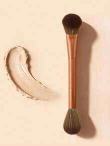 1pc Dual-Ended Makeup Brush With Soft Fiber Bristles, Multi-Functional Face Makeup Brush, Suitable For Foundation, Blush, Highlighter, Contour And Other Uses, Travel Makeup Tool Gift For Women And Girls - Coffee Brown - View 7