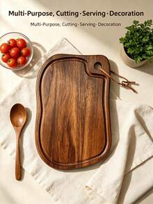 Rustic Wooden Cutting Board With Handle, Decorative Chopping Board, Knife-Friendly, Lightweight With Hanging Hole For Easy Storage, Reusable, Easy To Clean, Suitable For Meat, Vegetables, Cheese, , Bread, Fruit, Decorative Wooden Cheese Board, Bread And Fruit Board For Home Use - Natural Wood Color - View 6