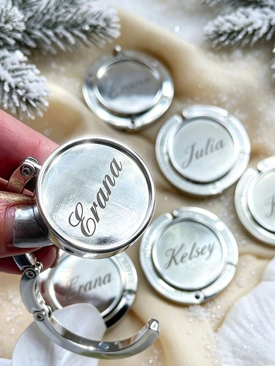 Personalized Engraved Folding Wallet Hook, Customizable Name/Initial/Table Number, Foldable, Suitable For Women's Bag Storage, Desktop Hook, Wedding Guest Gift, Wallet Holder, Office Accessory - Multicolor - View 1