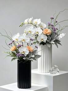 1Pc Creative Sawtooth Top Fluted Resin Vase, Minimalist White Desktop Flower Holder For Home Living Room Decor, Versatile Tabletop Ornament & Unique Gift Choice For Modern Decor Lovers - Ribbed Vase - View 5
