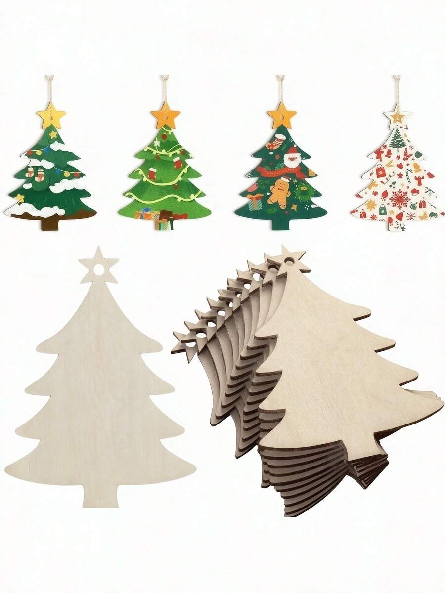 10pcs Blank Natural Wood Christmas Tree Shaped Wooden Slices, DIY ...
