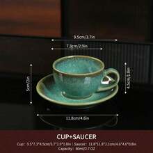 Classic Ceramic 2-Piece Coffee Cup And Saucer Set, Retro Color Series, Suitable For Home Or Cafe, Dishwasher, Microwave, Oven And Refrigerator - Multicolor - View 11