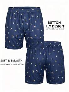 3pcs Men's Underwear, Soft Comfortable Printed Pattern Design Loose Fit Briefs, With Button Fly, Suitable For Daily Wear, Vacation And Travel - Multicolor - View 2