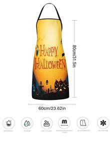 1pc/2pcs Halloween Cartoon Print Apron, Pumpkin Ghost Black Cat Spider Web Bat Pattern Adjustable Neck Strap Bib Apron, Lightweight Oil Resistant Kitchen Cooking Baking Apron, Halloween Party Cosplay Costume Accessory Home Cleaning Apron - Multicolor - View 3