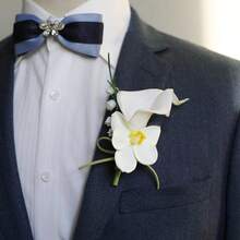 2pcs Calla Lily & Orchid Wrist Corsage And Boutonniere Set, Suitable For Wedding, Prom, Back To School, Wedding Party - Multicolor - View 2