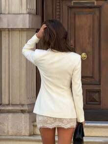 Elegant Solid Color Double-Button Long Sleeve Jacket For Office And Commute - Apricot - View 4