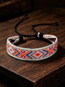 Spring/Summer New Women's Vintage Hand-Woven Bracelet, Multicolor Mixed Nepal Bohemian Artistic Style Bracelet, Printed Fabric Hand Rope Bracelet Jewelry - Color 5 - View 3
