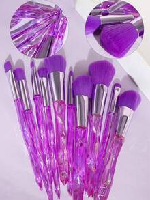 YZIMENG 10pcs Purple Crystal Acrylic Handle Makeup Brush Set, Soft Synthetic Bristles, Professional Foundation, Eyeshadow, Blush Brush Set, Suitable For Face, Eye Makeup Beauty Tools - Purple - View 2
