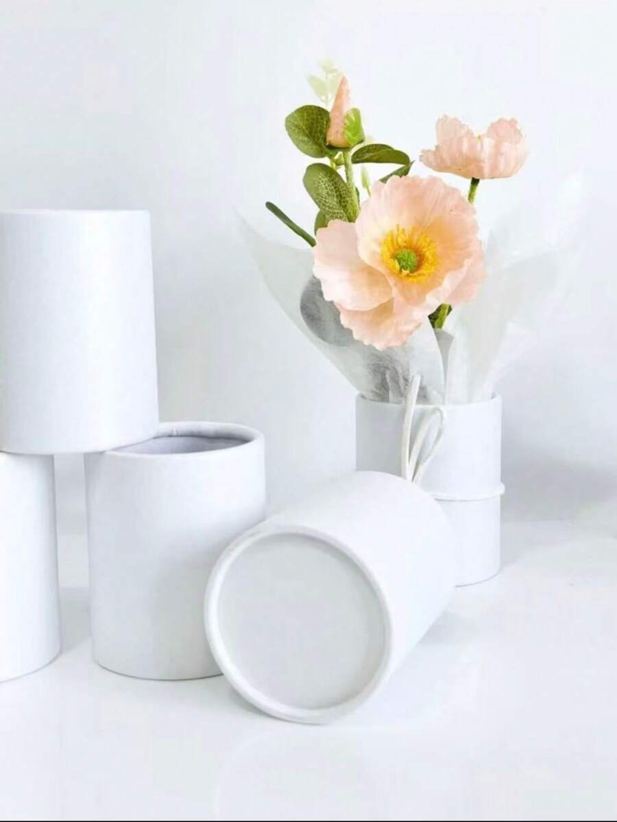 4/10 Pcs White Round Floral Box, Fresh Flower Packaging Small Box, Valentine's Day Fresh Flower Packaging Small Bucket, Handheld Flower Bucket Mini Hug Bucket - View 1