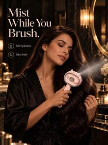 Portable Electric Mist Hair Brush With One-Touch Self-Cleaning Function, Fine Mist Evenly Moistens Hair Strands To Help Detangle And Reduce Dry Brushing Pulling, Suitable For Straight, Curly, Long, And Short Hair For Daily Styling And Grooming, Home, Travel, And On-The-Go Use To Easily Keep Hair Neat And Smooth - Multicolor - View 2